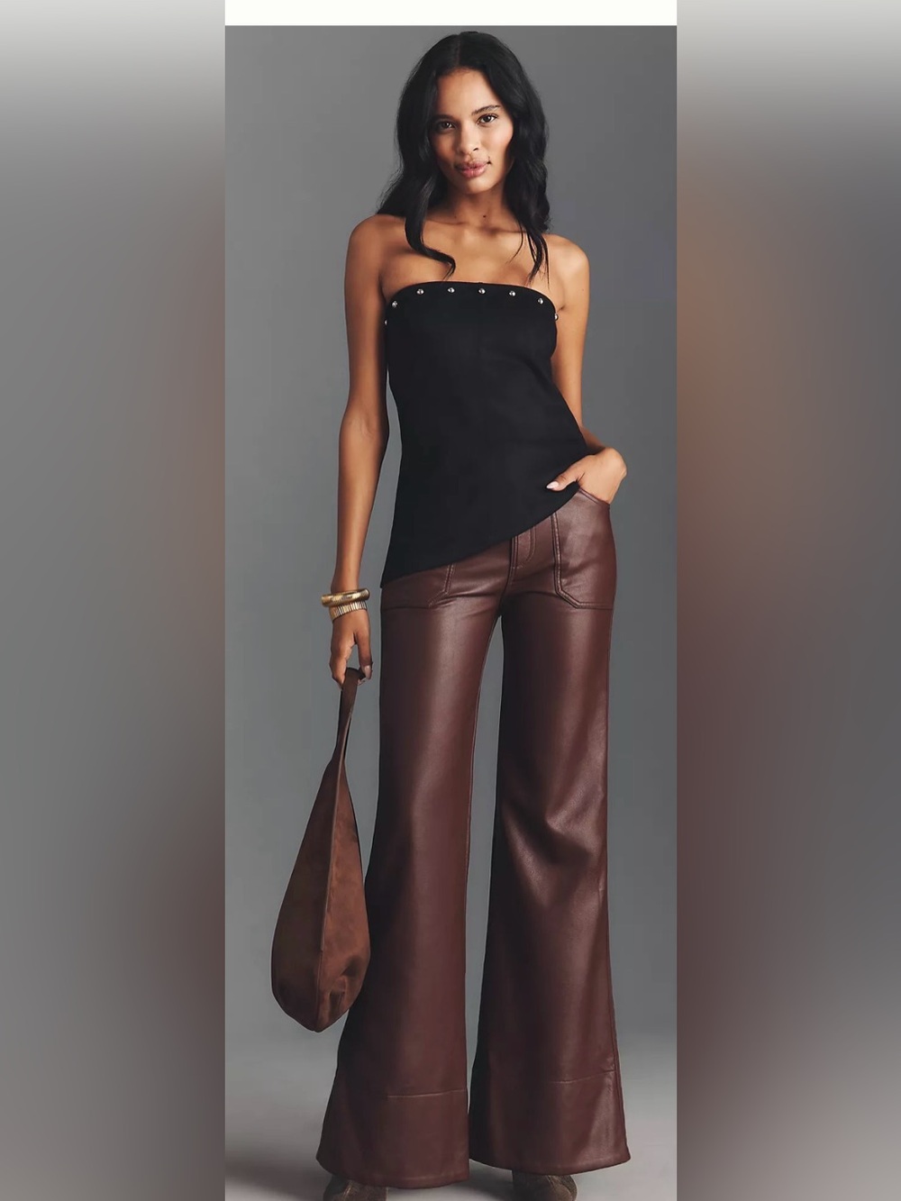The Rylan Faux-Leather Relaxed High-Rise Flare Pants by Pilcro